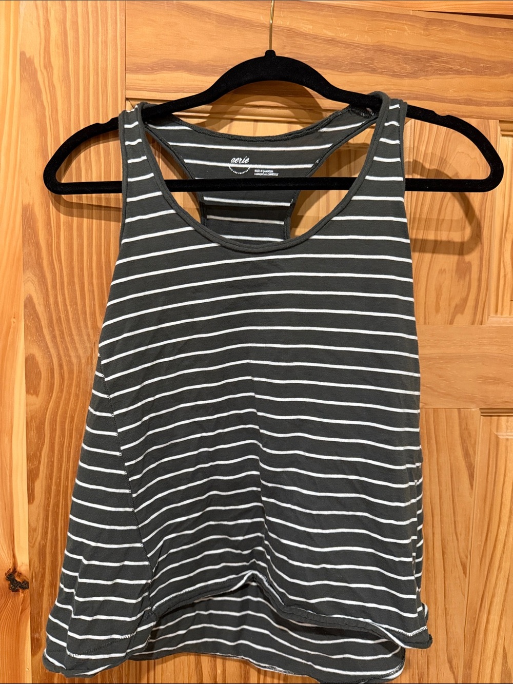 aerie Gray and White Striped Racerback Tank